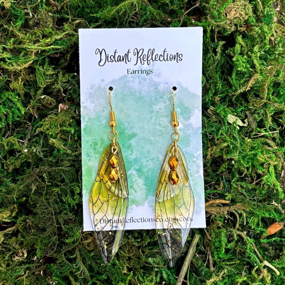 Yellow Butterfly Wing Dangle Earrings
